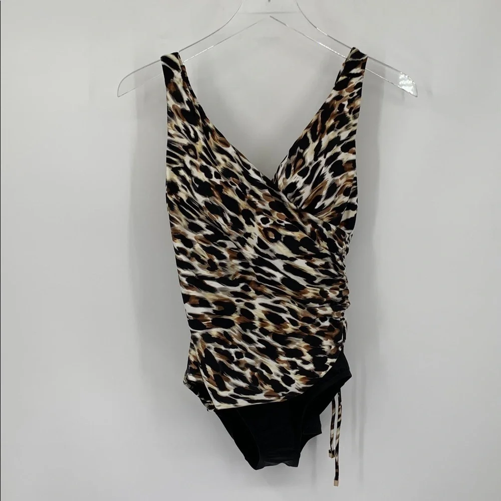 Miraclesuit Fur Realz Eclat One-Piece Swimsuit tank leopard print brown new 8